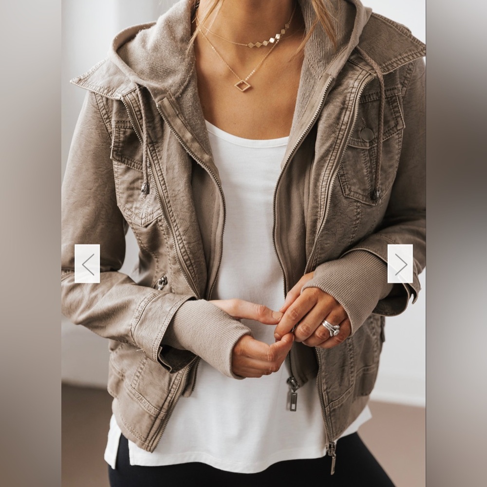 NWT Grey Hooded Vegan Leather Jacket (Magnolia Boutique)